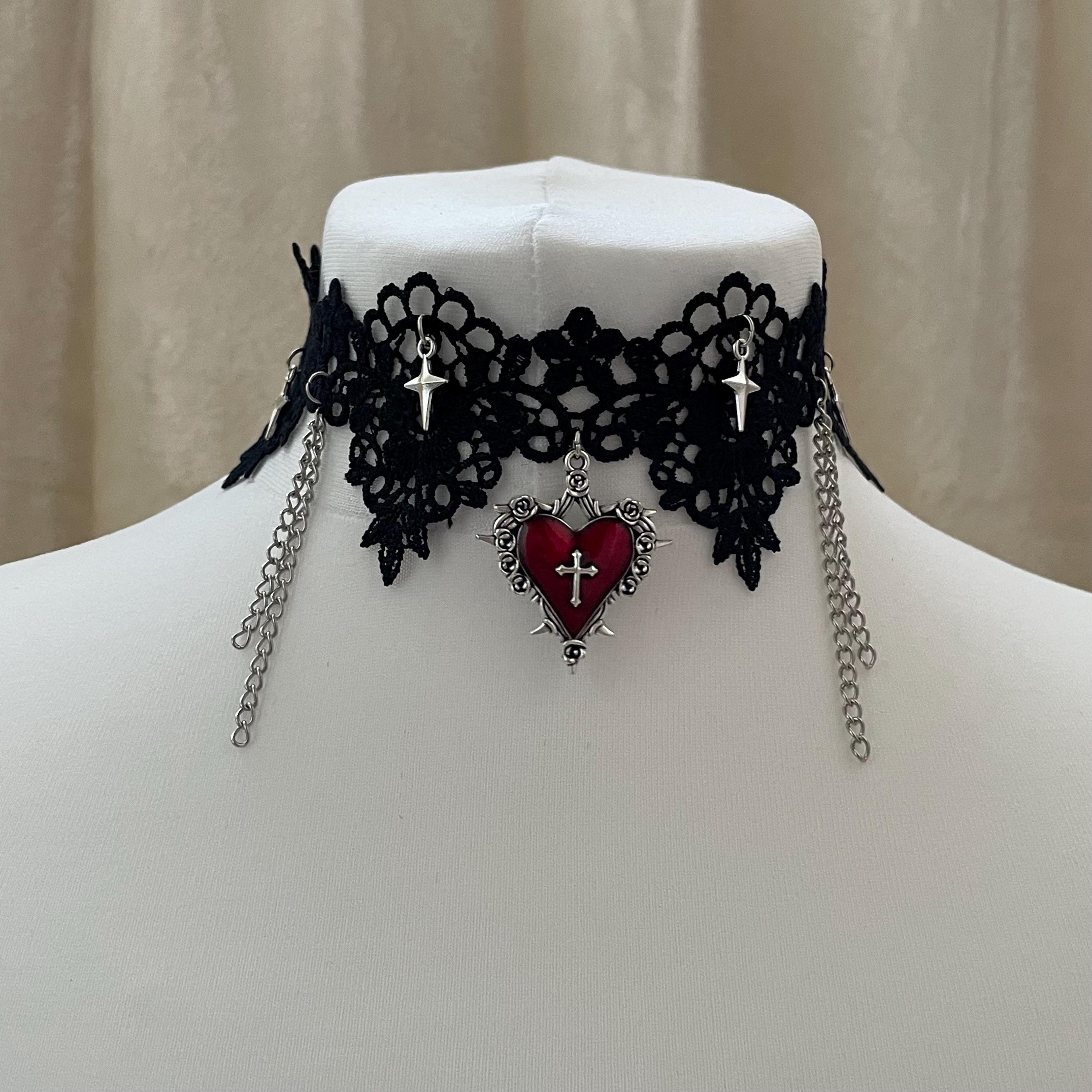 Wedity Gothic Zwart Sexy Kant Kettingen Kwastje Kraag Choker Halloween Feest Accessoires voor Vrouwen Meisjes (Zwarte ketting 1
