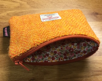 Yellow Tartan Stocking Filler Harris Tweed Coin Purse Change Pouch