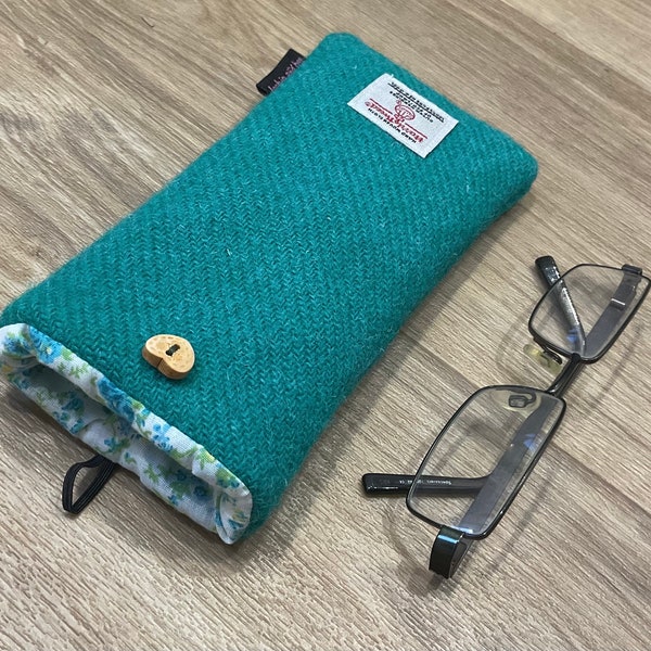 Jade Harris Tweed glasses case, tweed specs case, Mother's Day, gift for her, textile glasses sleeve, Scottish gift, fabric glasses case