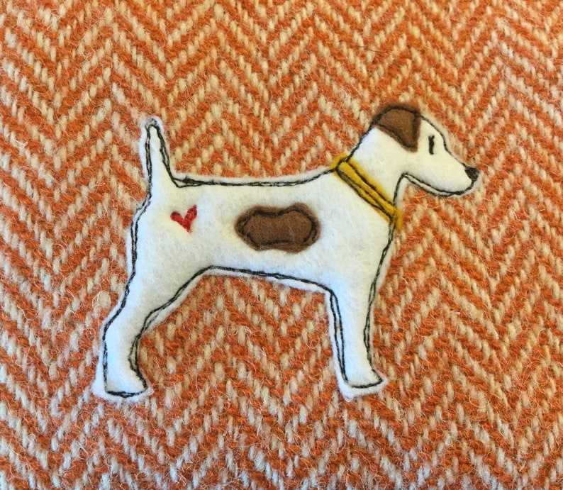 Jack Russell lover dog zip pouch makeup case dog zipped case orange herringbone Harris Tweed Jack Russell case makeup bag dog lover