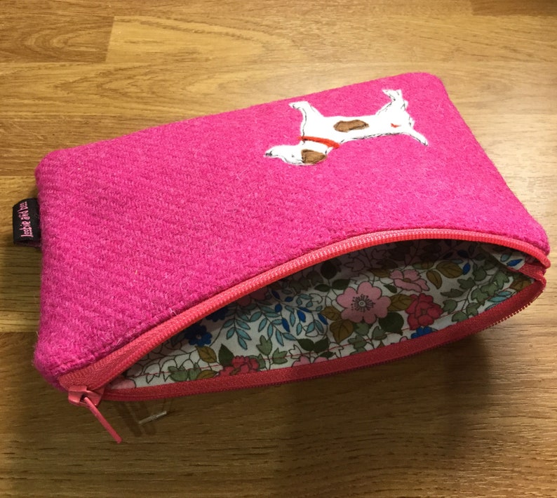 Jack Russell purse pink Harris Tweed dog zipper purse make Etsy