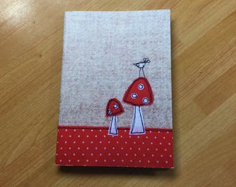 Bird on a toadstoolA6 notebook, mini notebook, pocket notebook, plain pages, sketchbook