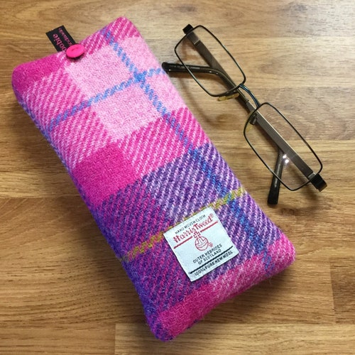 Harris Tweed Glasses/phone Case /pink and Purple Check / Etsy