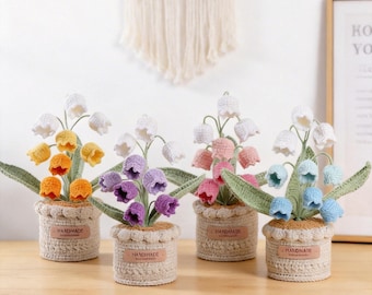 Crochet Lily of the Valley, Handmade Crochet Potted Flowers, Emotional Support Potted Plant, Supportive Gift Knit Flower, Mother's Day Gift
