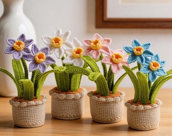 Handmade Crochet Daffodil Potted Flowers, Emotional Support Potted Plant, Knit Flower Gift, Car Decor Ornaments, Mother's Day Gift