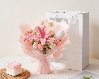 Handmade Crochet Lily Yarn Bouquet - Finished Bouquet, Gift For Mother'S Day, Birthdays, Anniversaries