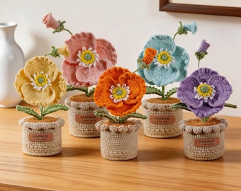 Handmade Crochet Potted Flowers, Emotional Support Potted Plant, Supportive Gift Knit Flower, Car Decor Ornaments, Mother's Day gift