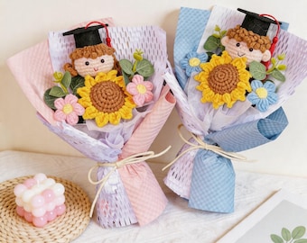 Handmade 2026 Happy Graduation Bouquet - Doll, Sunflower, Daisy, Birthday Present, Graduate Doll & Flowers