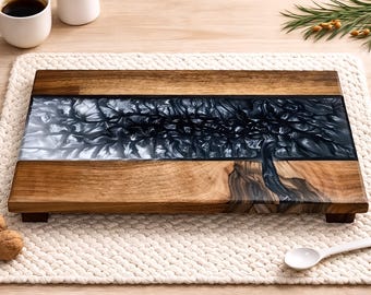 Personalized Walnut Epoxy Charcuterie Board: Resin River Cheese Board with Legs