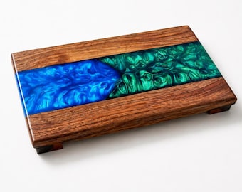 Personalized Walnut Epoxy River Charcuterie Board with Leg, Custom Serving Tray, Wedding Gift