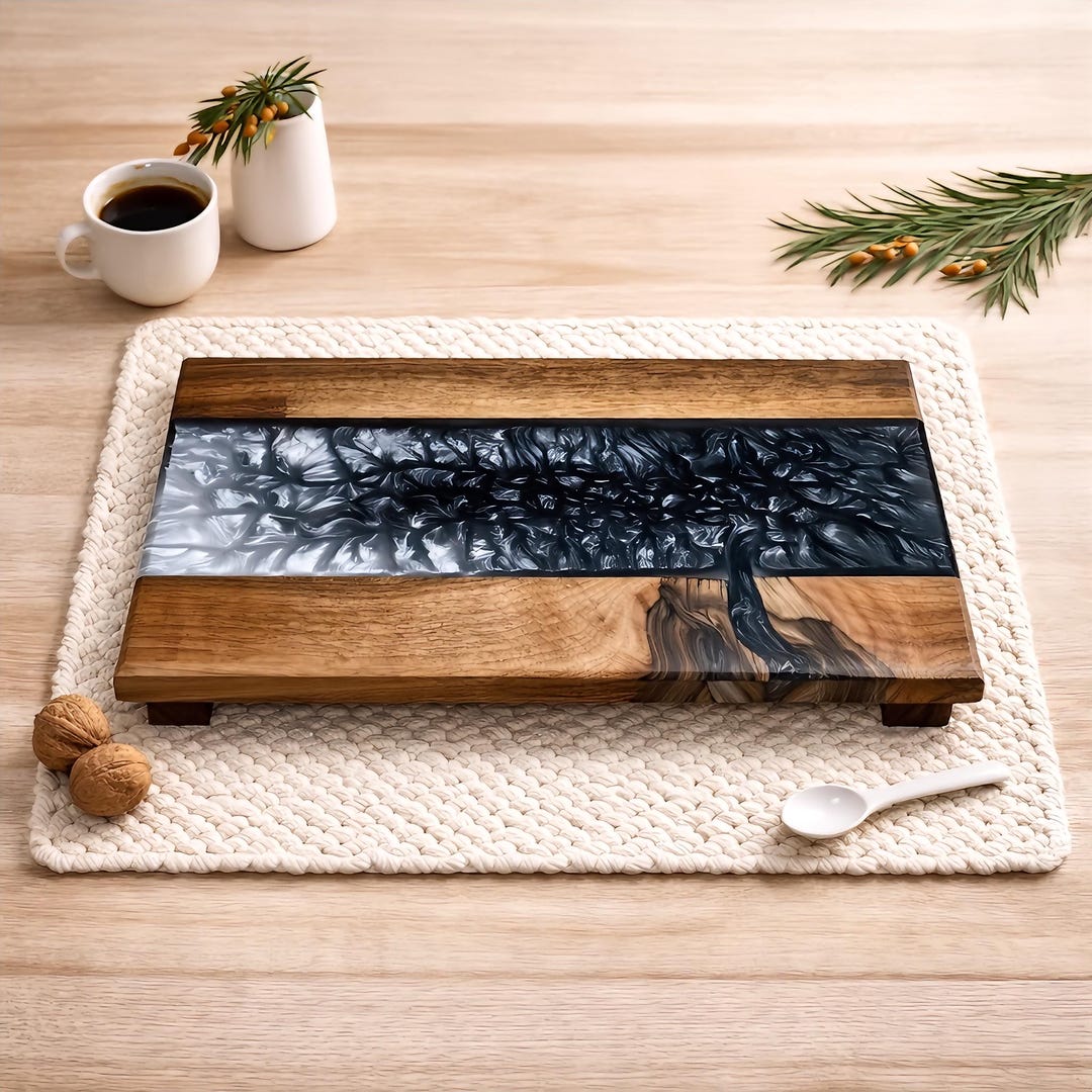 Personalized Walnut Epoxy Charcuterie Board: Resin River Cheese Board ...