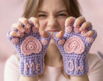 Guanti senza dita a forma di zampa di gatto, realizzati a mano all'uncinetto, regalo perfetto per le amanti dei gatti, guanti kawaii con motivo miagolio, un grazioso regalo di primavera per lei.