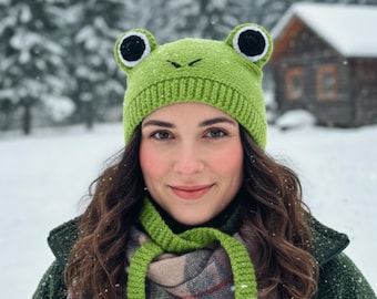 Handmade Crochet Frog Beanie – Soft Acrylic Winter Hat, Custom Colors