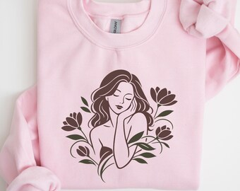 Floral Woman Line Art Shirt, Modern Femininity Tee