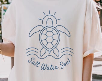 Salt Water Soul Shirt, Sea Turtle T-Shirt, Minimal Coastal Shirt, Beach Lover Tee, Ocean Vibes Summer Shirt, Turtle Graphic Tee