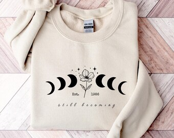 Still Becoming Sweatshirt, Moon Phase Floral Design, Inspirational Gift