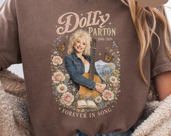 Forever In Song, Dolly Parton Memorial Tee | Floral Guitar Tribute | Cotton Unisex Fit 1946-2026