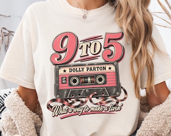 Dolly Parton, 9 To 5 Cassette Tee | Retro Country Music | Distressed Pink Unisex Shirt