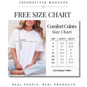 The image is a mockup of a free size chart for a 1717 unisex t-shirt. The chart provides measurements for different sizes, including S, M, L, XL, XXL, and 3XL, along with their corresponding widths. The chart is designed to help customers determine the appropriate size for their desired t-shirt.