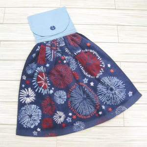 Kitchen Towel with Fireworks, 250th Birthday Celebration, Hanging Hand Dish Tea Towel Linens, Glittered Handy Stay Put, SnowNoseCrafts