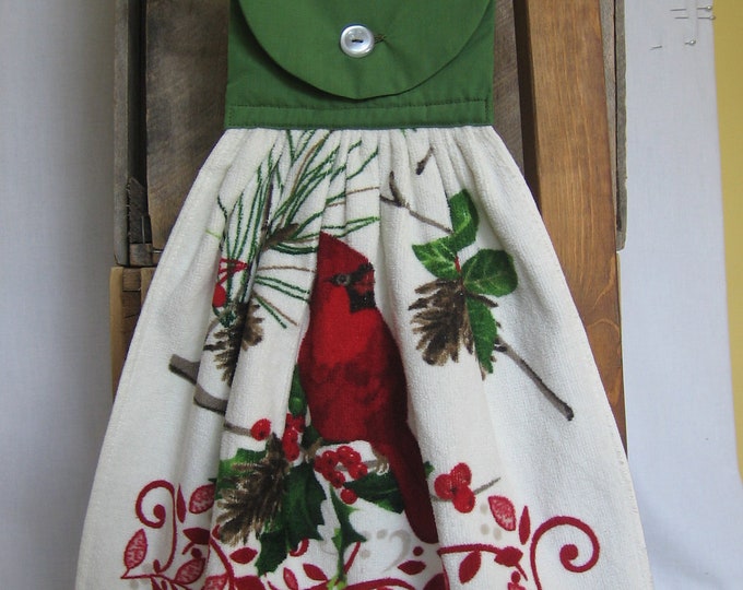 Red Cardinal Kitchen Towel Christmas Kitchen Hanging Towel Etsy