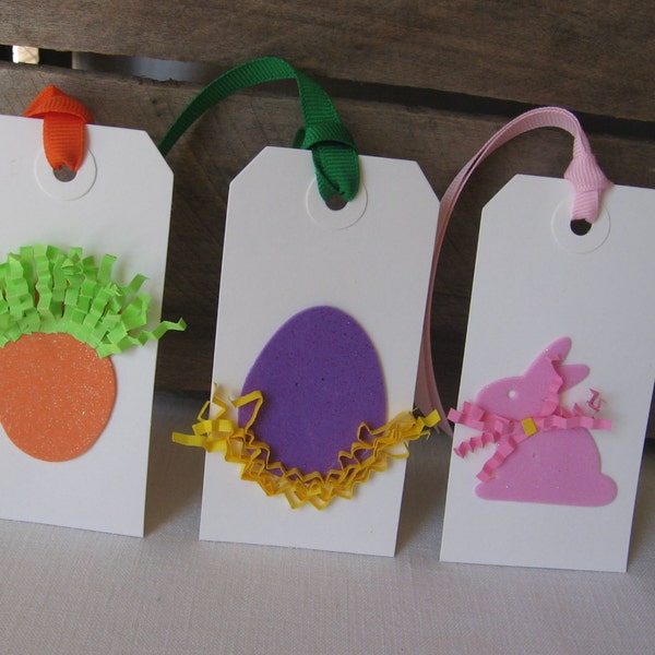 RESERVED FOR SUSAN Easter Gift Tags Two Sets of 3 Easter Bunny, Egg, Carrot Gift Tags SnowNoseCrafts