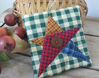 Hand Quilted Star Bowl Filler or Ornament, Patchwork Look, Farmhouse Tree Trim, Primitive Rustic Decoration, SnowNoseCrafts