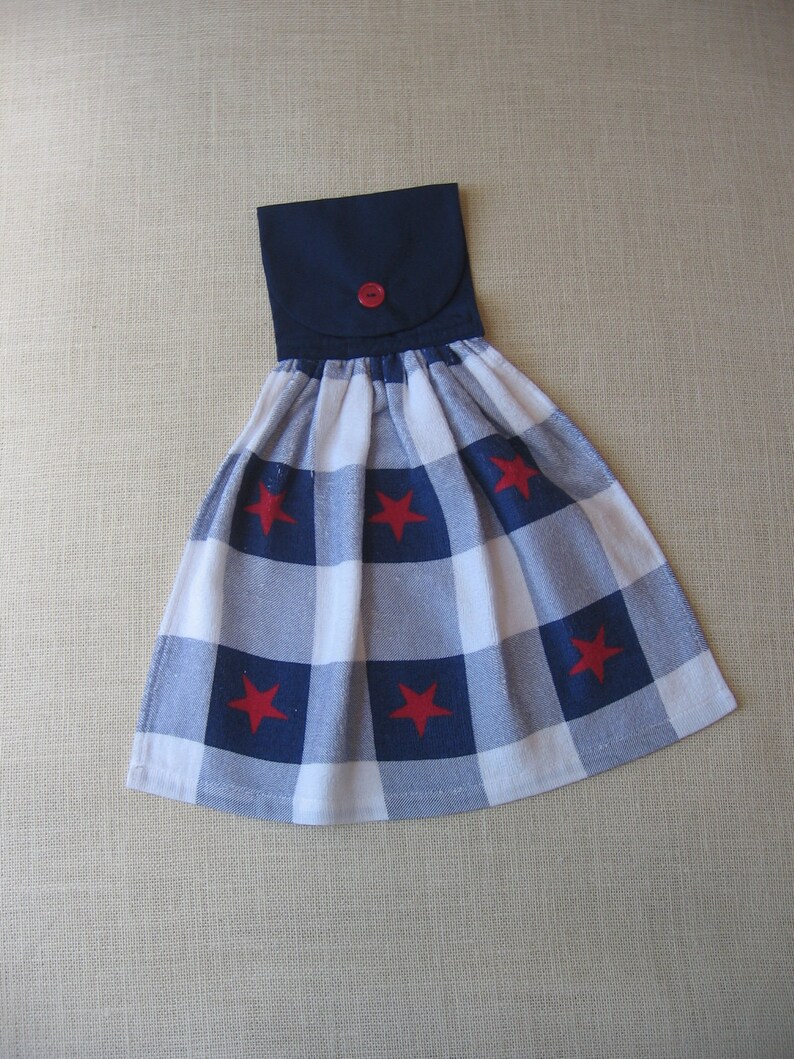 Patriotic Red White Blue Kitchen Hanging Hand Towel Plaid Dish Farmhouse With Stars Last One