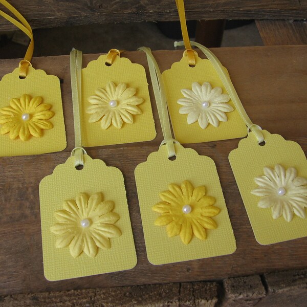 Set of 6 Gift Tags Shades of Yellow Flower Gift Tags Anyday, Birthday, Mothers Day Gift Tags