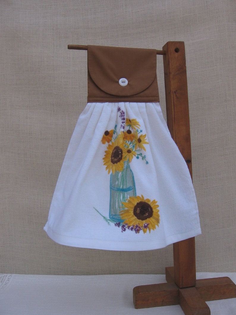 Sunflower Kitchen Hand Towel Yellow Sunflowers Brown Etsy