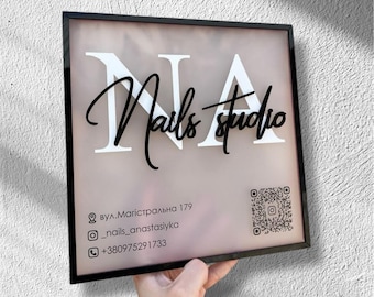 Personalized acrylic Qr code sign, custom social media display, unique business logo sign, modern nail salon logo sign, new business gift