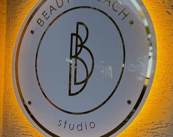 Elegant floating acrylic business sign, office wall decor, minimalist beauty salon sign, LED dental clinic sign, custom tattoo studio sign