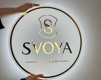 Minimalist floating business logo sign, luxury clinic business sign, LED business signboard, custom lash room sign, barber shop sign