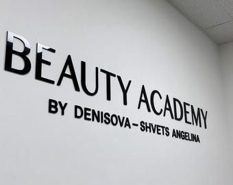Elegant beauty academy logo sign, custom company letters logo, office wall decor, personalized commercial signage, tattoo studio sign