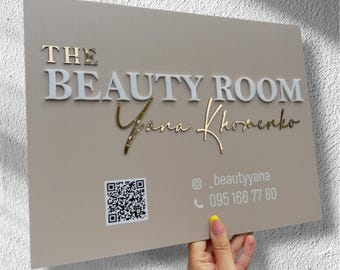 Aesthetic social media display, modern beauty salon sign, personalized lash room sign, custom qr code sign, music studio sign