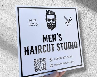 Modern social media barber sign, business logo acrylic sign, commercial floating signage, tattoo studio sign, personalized lash room sign