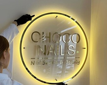 Elegant floating sign, personalized business logo sign, tattoo studio sign, dental clinic sign, nail salon logo, professional branding sign