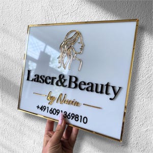 Elegant small acrylic business sign, personalized social media sign, office wall decor, custom qr code sign, modern company logo sign