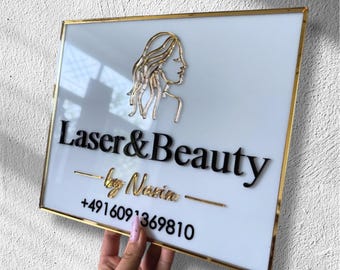 Elegant small acrylic business sign, personalized social media sign, office wall decor, custom qr code sign, modern company logo sign