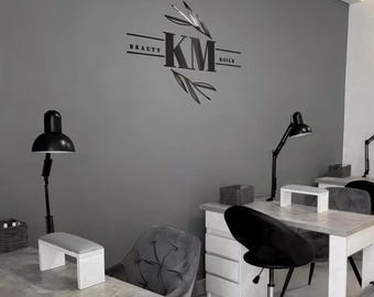 Minimalist massage studio floating sign, personalized letters logo sign, office wall decor, realtor gift idea, reception desk wall decor