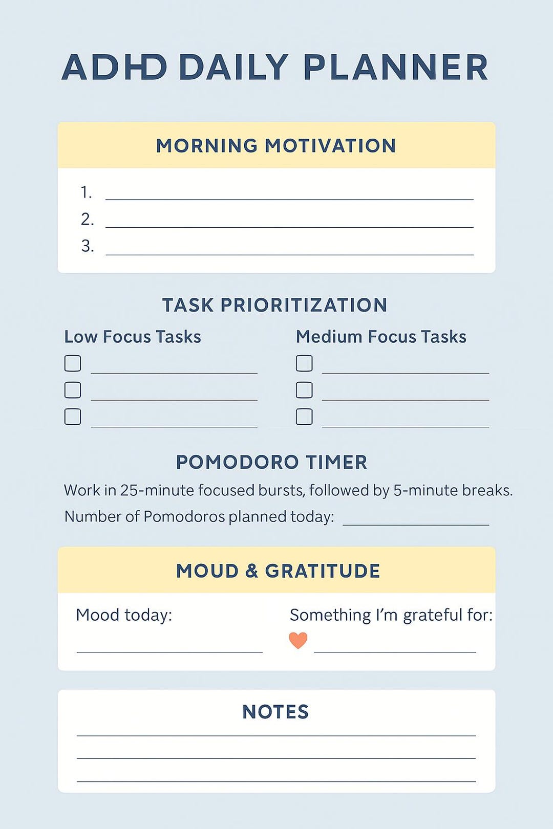 ADHD Daily Planner | Printable Productivity Sheet | Daily Focus & Task ...