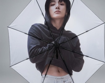 Paraguas de Jungkook de BTS - Paraguas estampado con la imagen del maknae dorado - Paraguas plegable para protección contra el sol y la lluvia