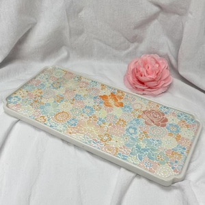 Ceramic Tray with Myriad Blossoms - Hand-Painted Tabletop Accent - Food Safe Dish - Unique Wedding Gift