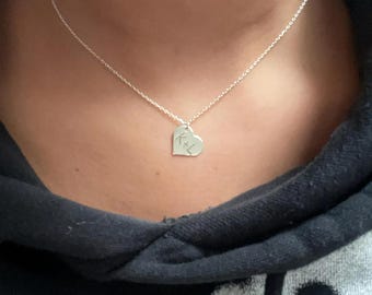 Custom Engraved Sterling Silver Heart Pendant: Personalized Couples Necklace