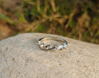 Minimalist Sterling Silver Wave Ring, Ocean Jewelry