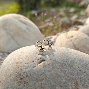 Pendientes de botón con el símbolo de Venus en oro, plata de ley 925, joyería feminista