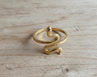 Gold Snake Wrap Ring, Adjustable 925 Sterling Silver Serpent Ring