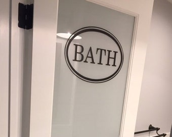 Bath Door Decal Oval Border, Bathroom Sticker for Glass, Bath Sign Vinyl Lettering Traditional Decor