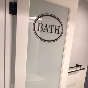 Bath Door Decal Oval Border, Bathroom Sticker for Glass, Bath Sign Vinyl Lettering Traditional Decor
