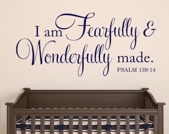 Bible Verse Wall Decal | Fearfully and Wonderfully Made | Psalm 139:14 Scripture Wall Art | Christian Nursery Decor | Religious Wall Quote